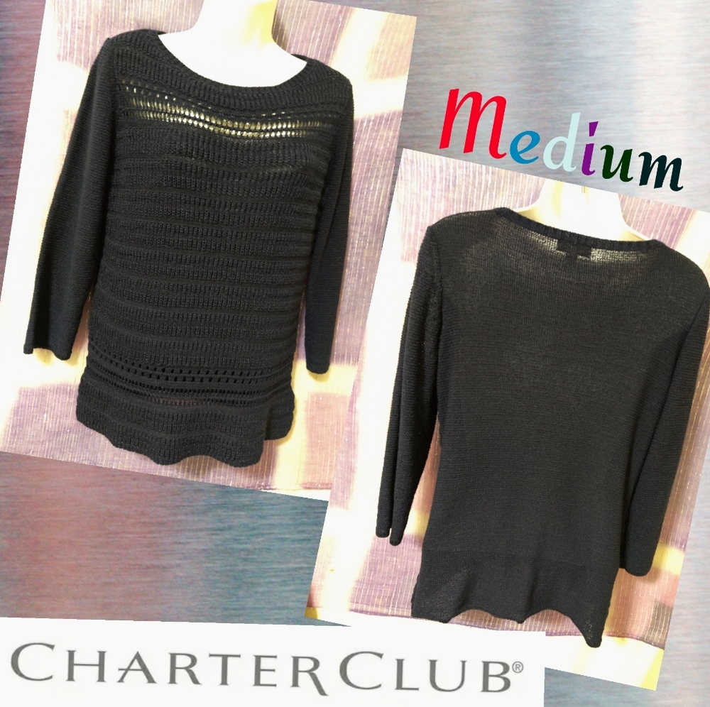🗺️ Charter Club Woman's Crochet Open Knit Sweater